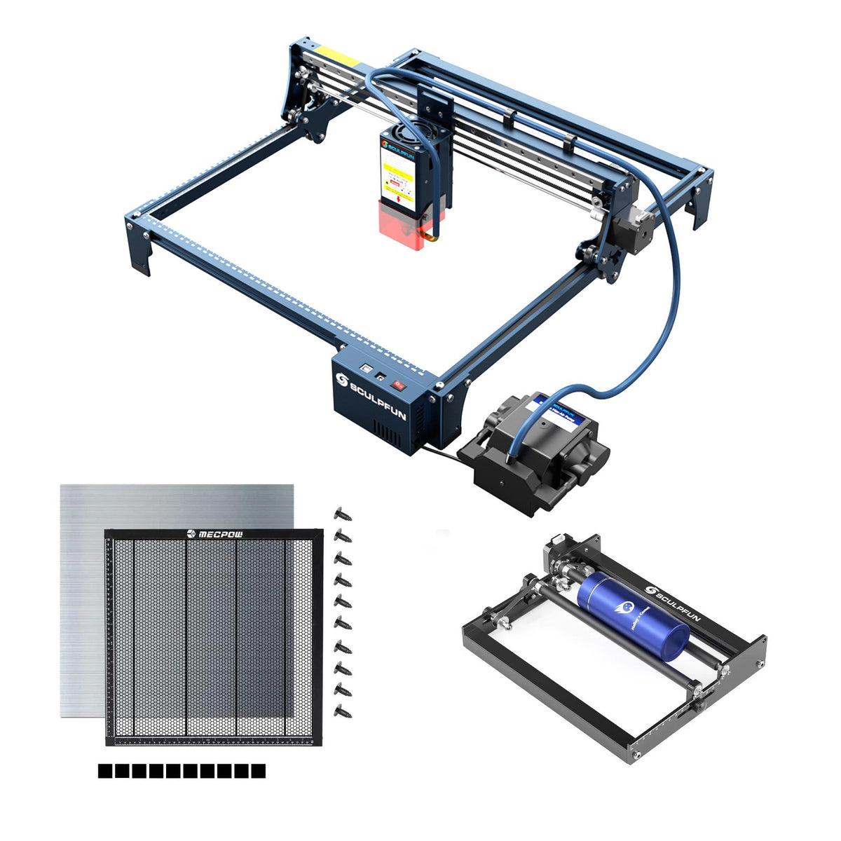 Sculpfun S30 PRO MAX 20W Laser Engraver with Automatic Air Assist and 440x440mm Honeycomb and Y-axis Rotary Roller