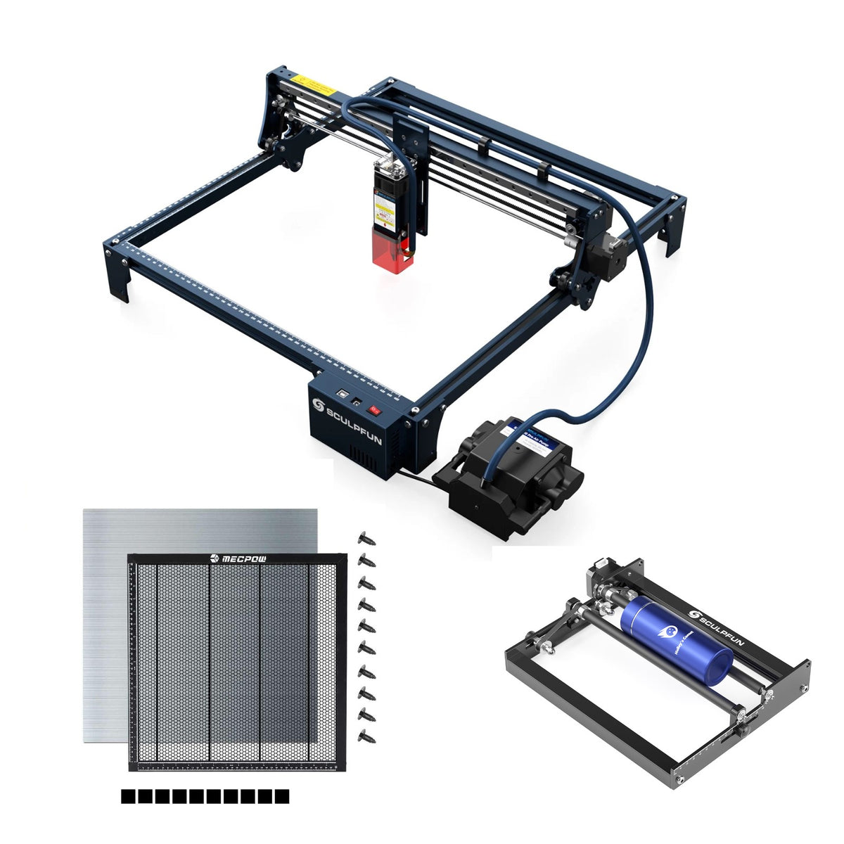 Sculpfun S30 PRO 10W Laser Engraver with Automatic Air Assist and 440x440mm Honeycomb and Y-axis Rotary Roller